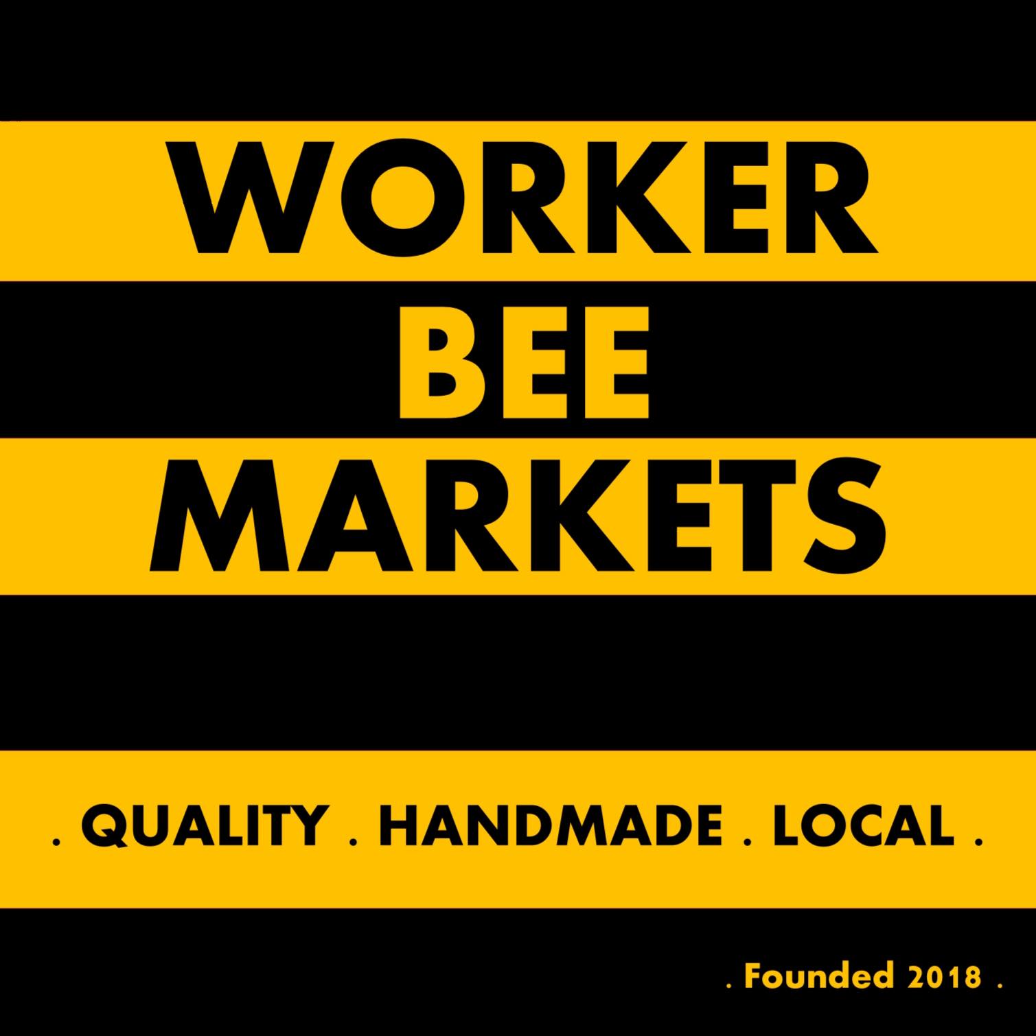 yellow and black stripes with the text 'worker bee markets'
